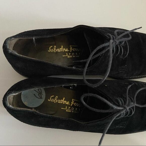 SALVATORE FERRAGAMO Sport Black Suede Oxfords Size 7.5 2A - Picture 3 of 6